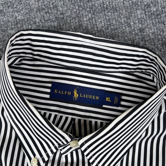 Polo Ralph Lauren Shirt Mens XL Black White Pinstripe Long Sleeve Button Pony - Picture 4 of 12